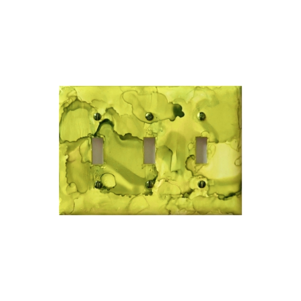 Hand Crafted Green Abstract Design 3 Toggle Light Switch Plate - Picture 2 of 2